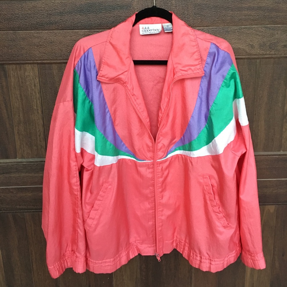 80's pink/purple/green Windbreaker type Jacket