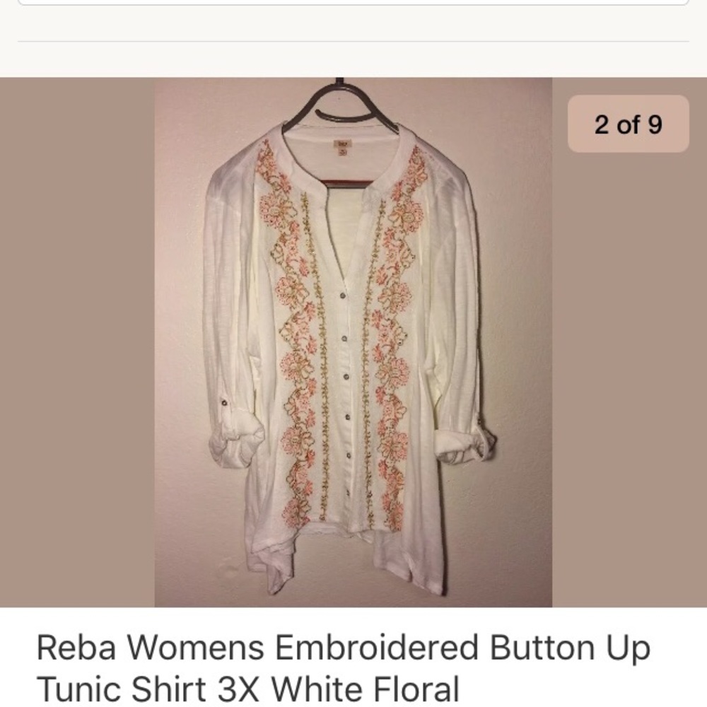 Reba Embroidered Tunic Button Up white