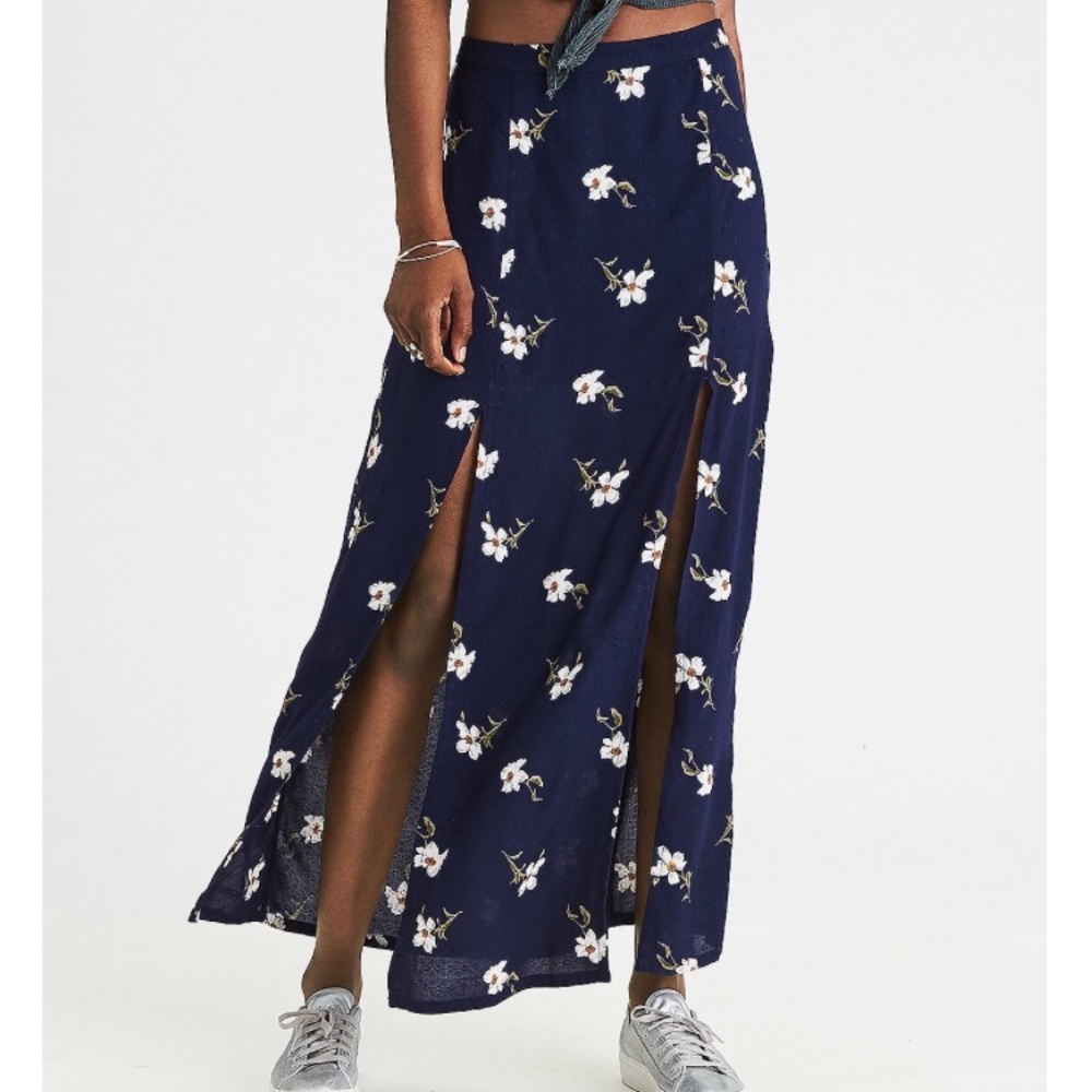 American Eagle Double Split Maxi Skirt Green 6