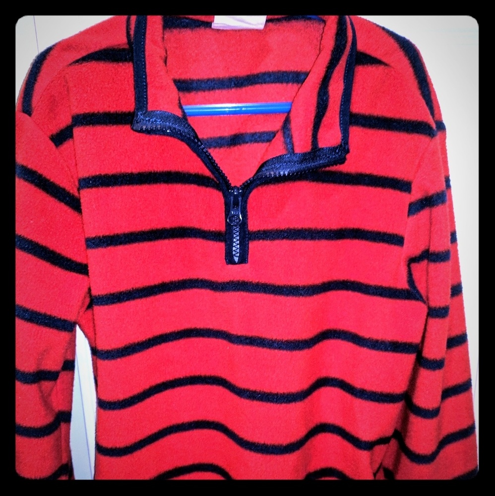 Boys Red Half Zip Fleece with Navy Blue Stripes