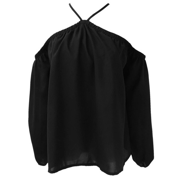 ❄️SALE❄️ Black Cold Shoulder Blouse - Picture 4 of 6