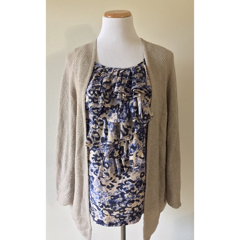 CAbi Silk Ruffle Animal Print Blouse