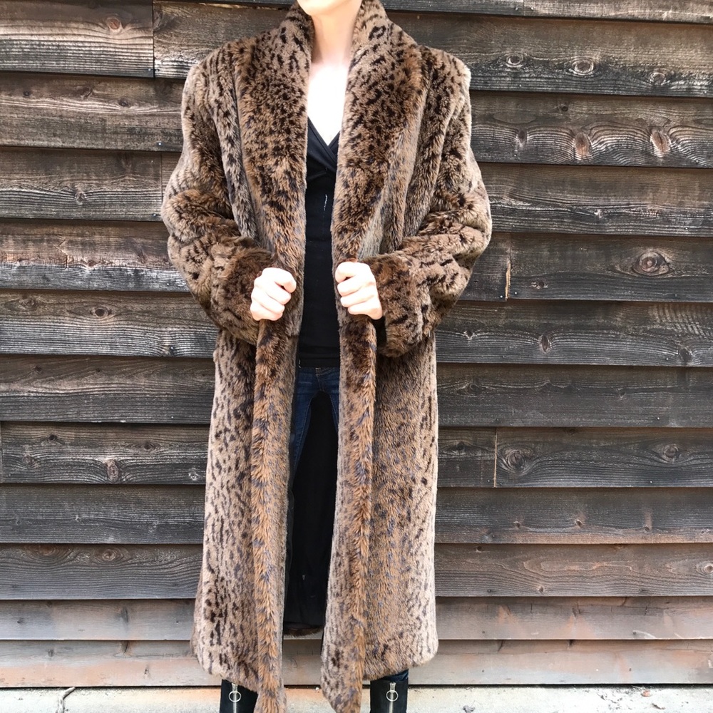 Vintage 80's Faux Long Leopard Fur Coat
