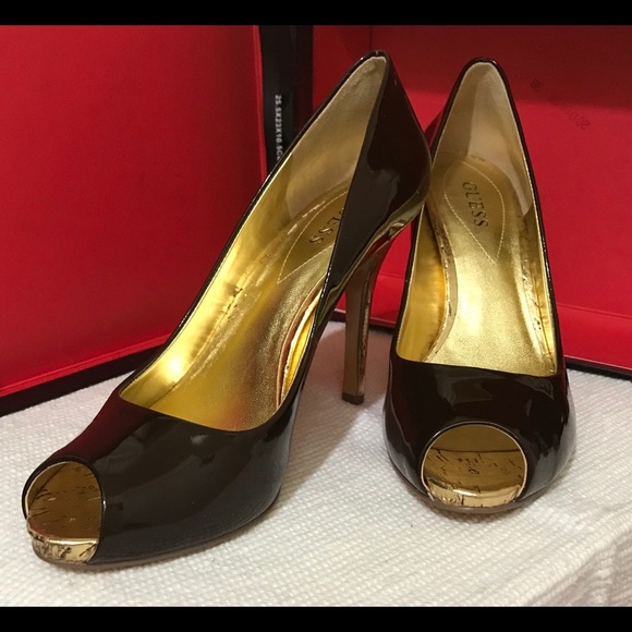 NEW Guess Brown/gold  patent hills - Picture 3 of 5