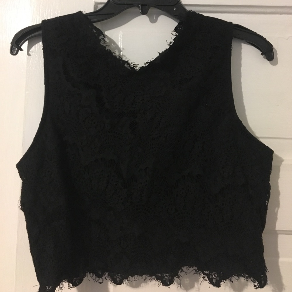 Black Crop Top with Lace Detail