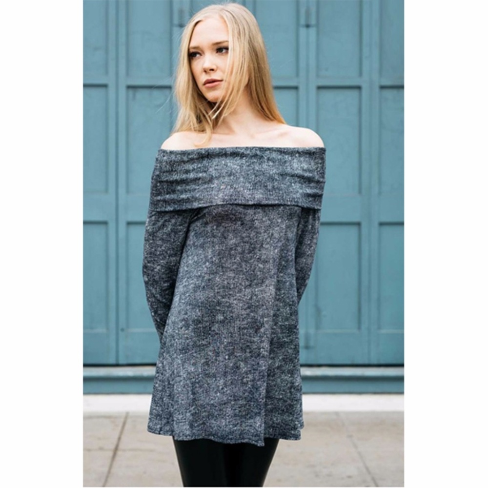 Fold-over Off shoulder Top - Navy