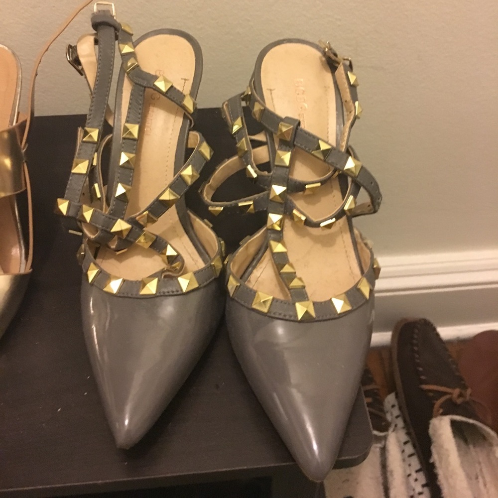 Bcbg studded gray heels