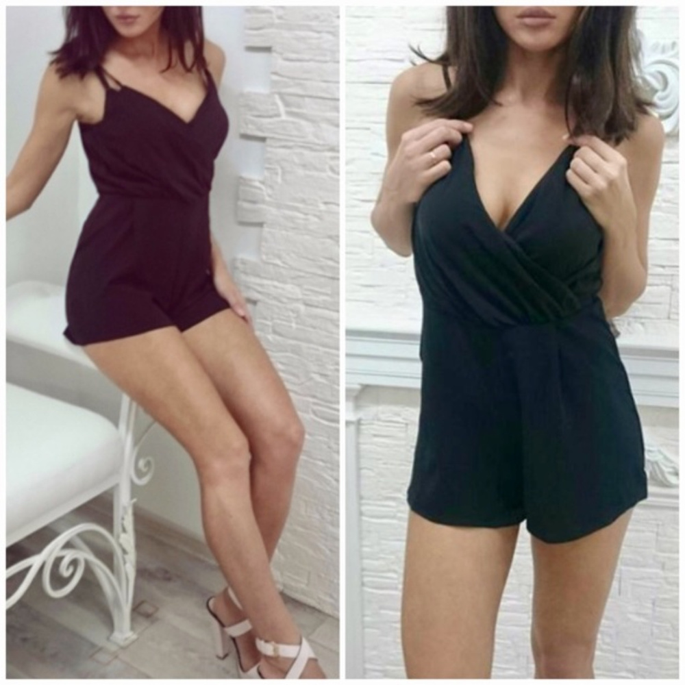 Black Summer Shorts Romper Jumper Beach Dress NWT - Picture 6 of 8