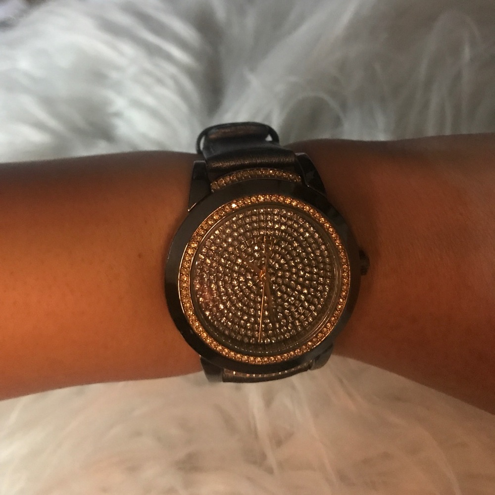 Dark gray embellished DKNY watch