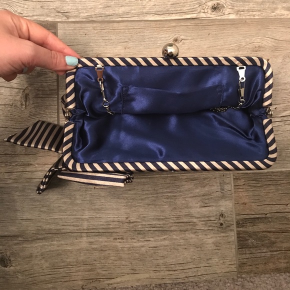 Navy Blue and Beige/Gold striped clutch - Picture 2 of 2
