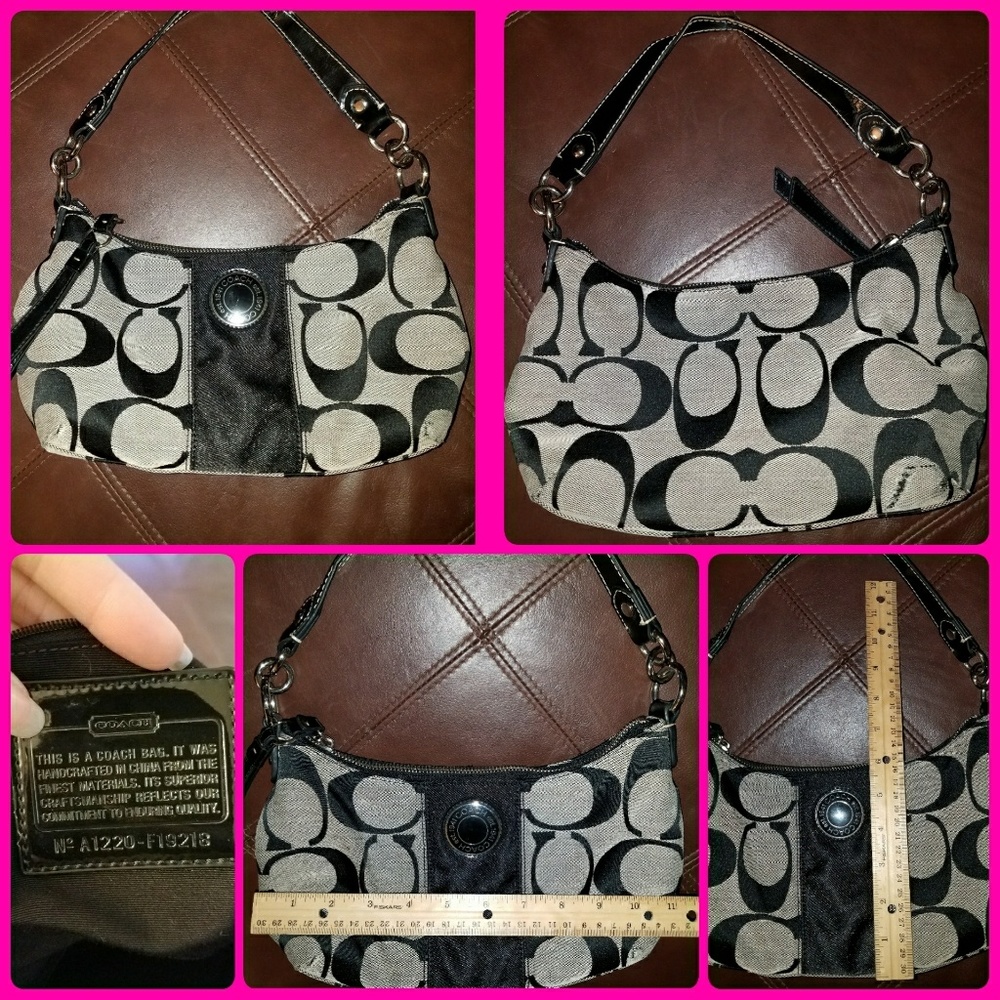 Coach F19218 Signature Stripe Demi Fabric Blk Pate