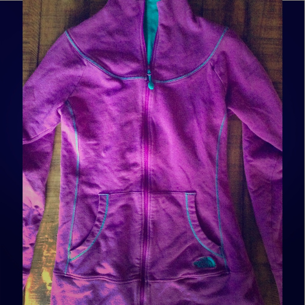 Purple and teal Northface zip up jacket