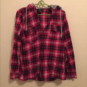 Flannel top with detachable hood