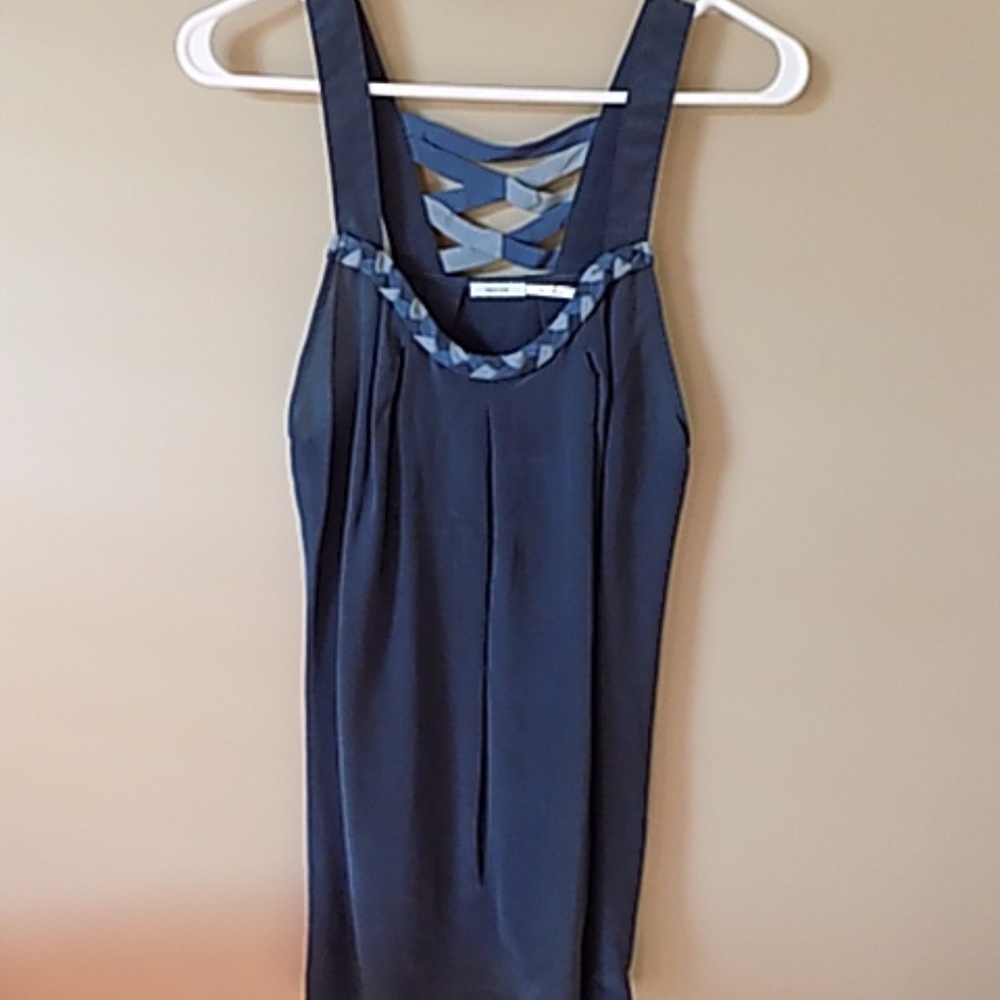 Navy Blue Tank Top with Criss Cross Detail at Top