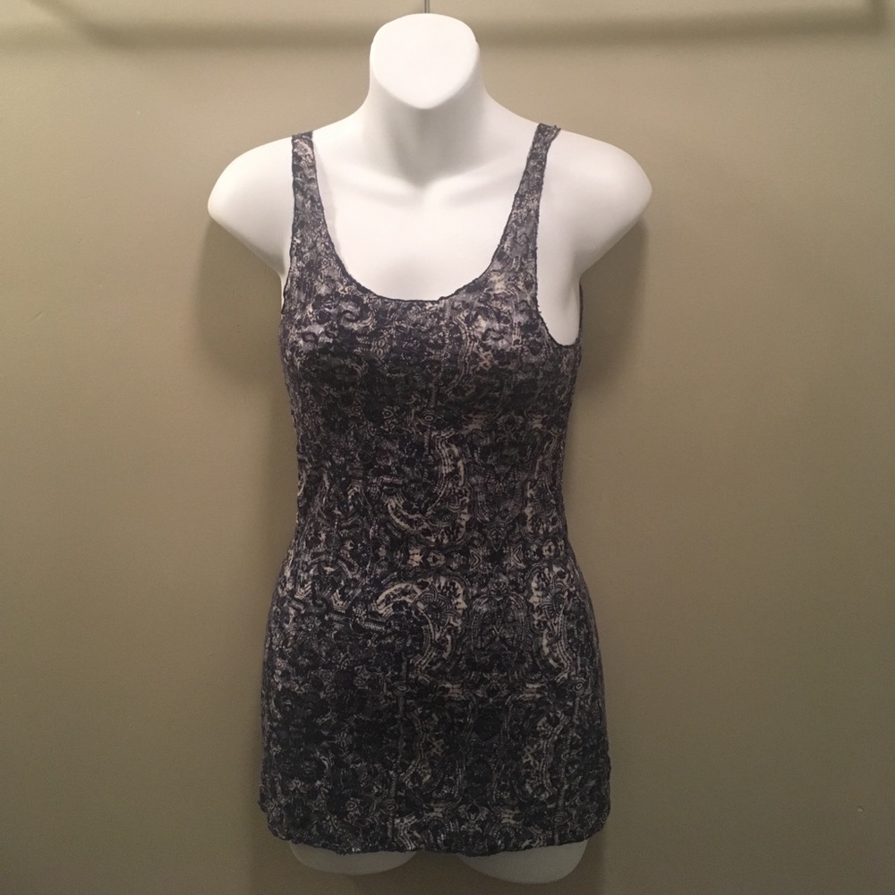 Blue and White Free People Lace Tank Top