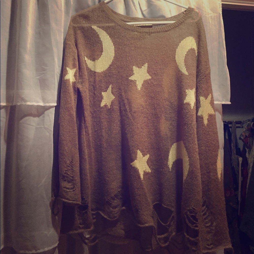 Wildfox starry night distressed sweater