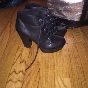 Black leather booties