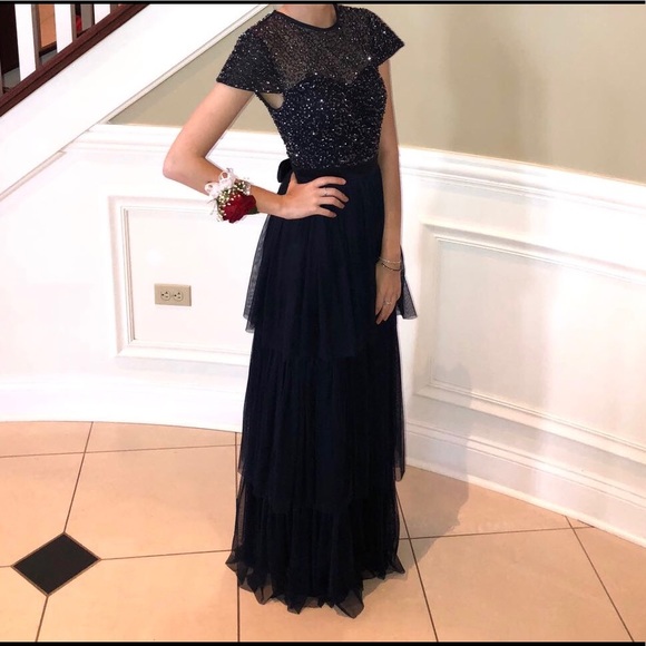 Navy Blue Ruffle Gown - Picture 2 of 3