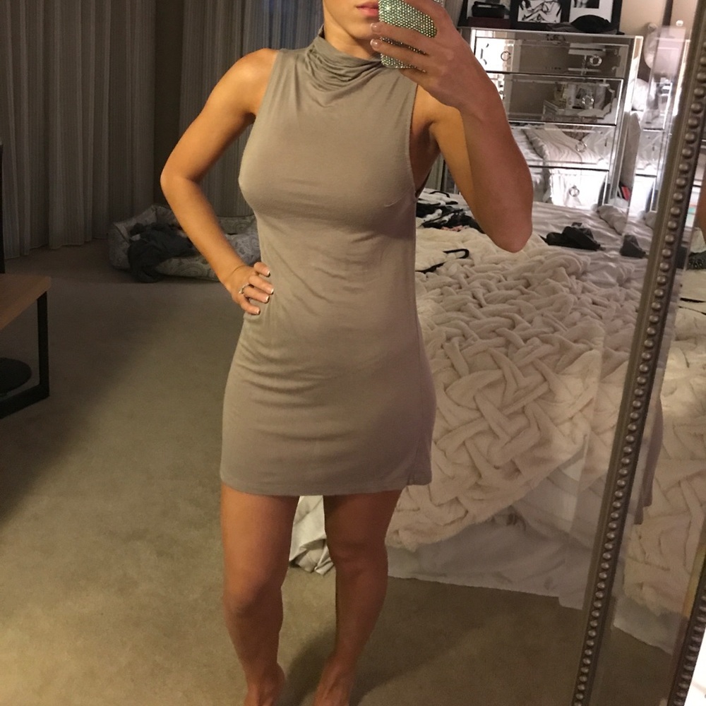 Mock neck beige tank dress