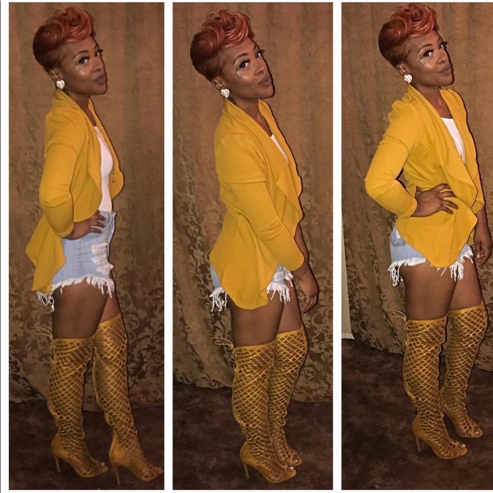 Mustard over the knee Open Toe heels