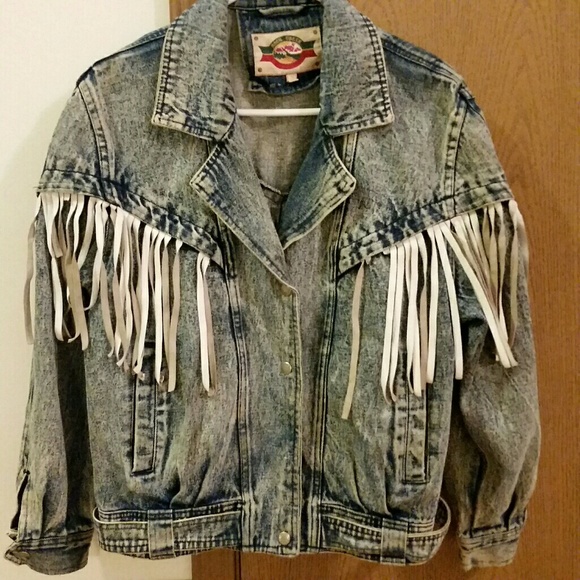 jean jacket with leather fringe