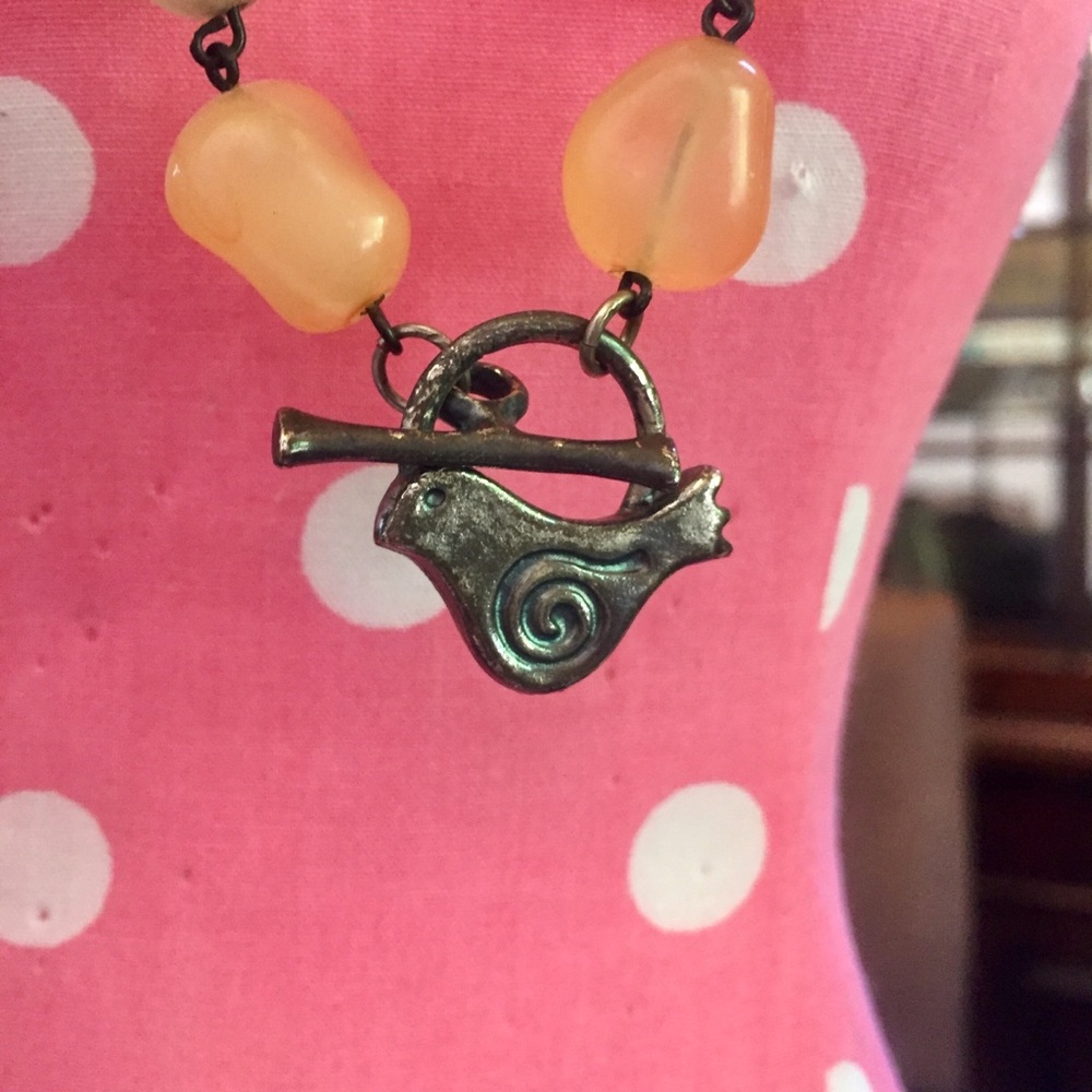 Pastel stone necklace with front bird toggle