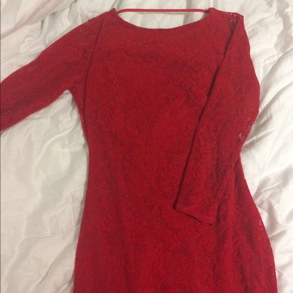 Sexy Moda red lace dress 🌊