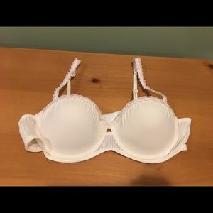 Ivory and pink lace bra