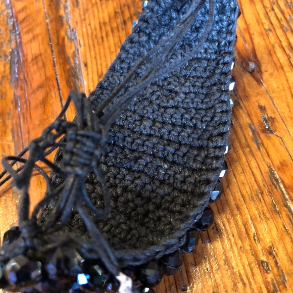 Vintage Crochet Black Jet Cuff Bracelet - Picture 2 of 5