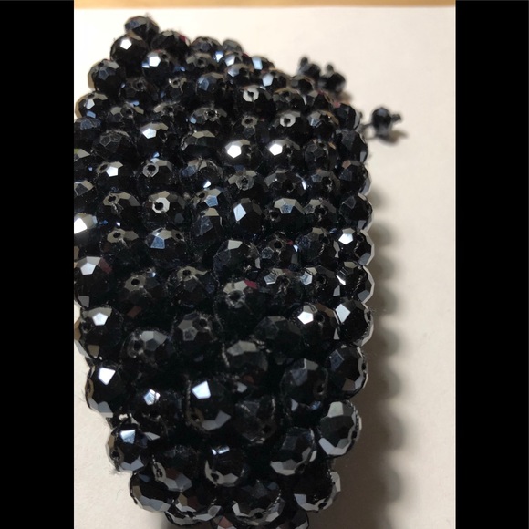 Vintage Crochet Black Jet Cuff Bracelet - Picture 3 of 5