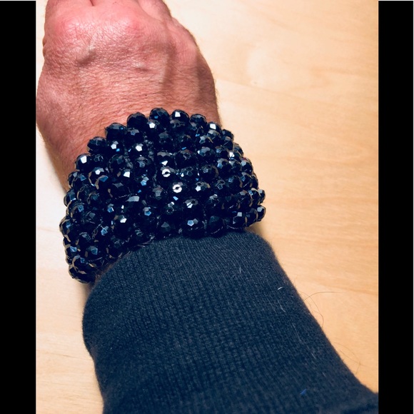 Vintage Crochet Black Jet Cuff Bracelet - Picture 4 of 5