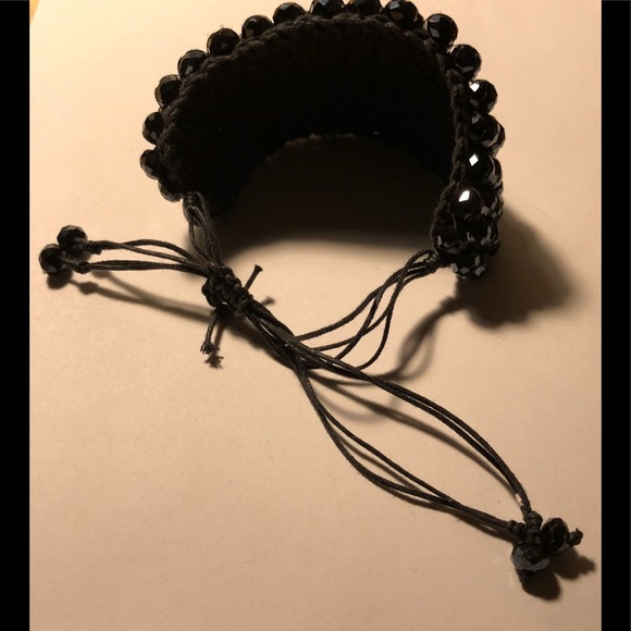 Vintage Crochet Black Jet Cuff Bracelet - Picture 5 of 5