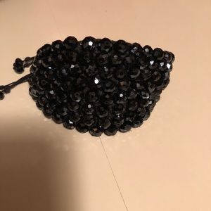 Vintage Crochet Black Jet Cuff Bracelet