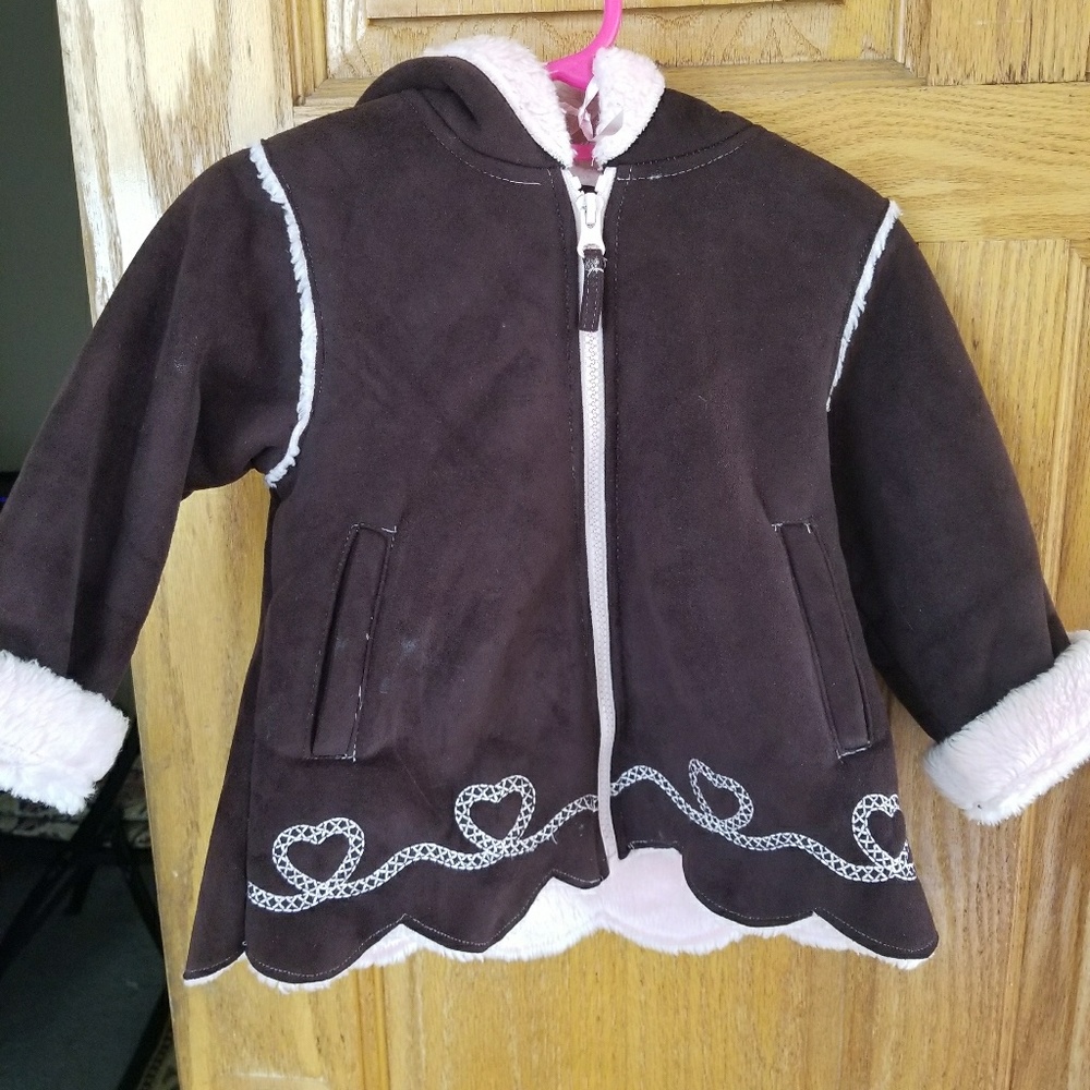 Chocolate and powder pink micro suede coat