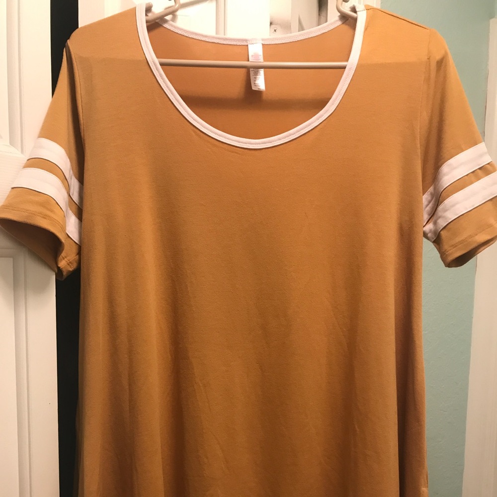 Lularoe perfect Tee  XS mustard yellow stripes