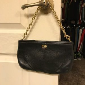 Black leather coach clutch