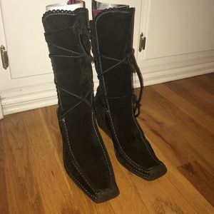 Pons Quintana suede tie front wedge boot. BlK SZ7