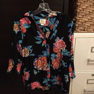 Maeve Anthropologie Black Floral Blouse sz 8