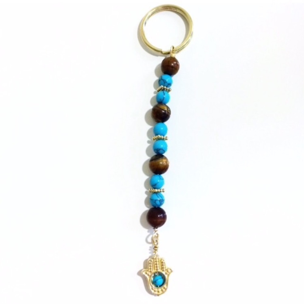 NEW Tigereye & Turquoise Hamsa Handmade Keychain