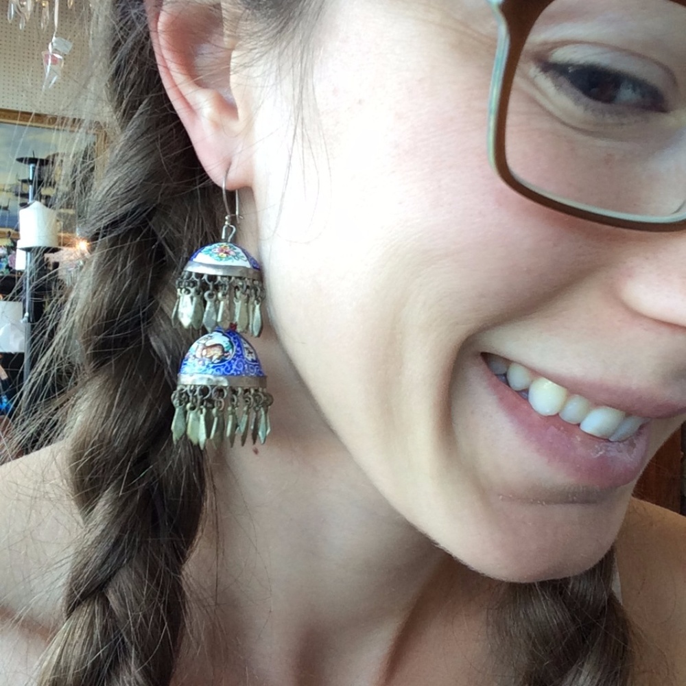 SOLD Enamel Hand-painted Dome Jingle Earrings - Picture 3 of 8