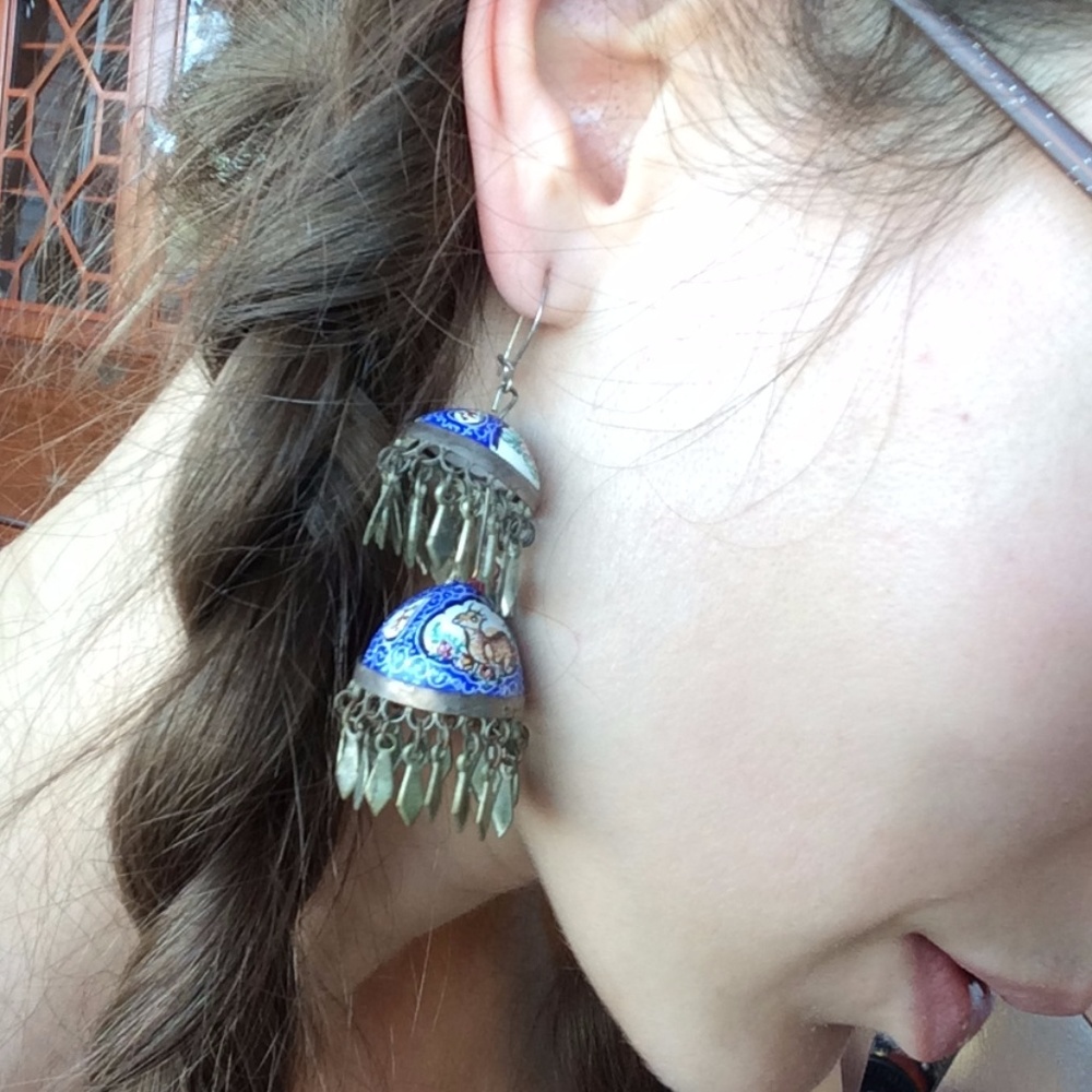 SOLD Enamel Hand-painted Dome Jingle Earrings - Picture 8 of 8