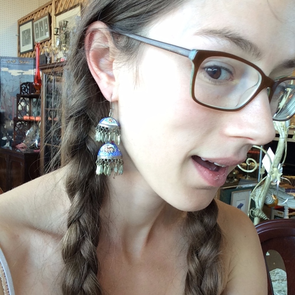 SOLD Enamel Hand-painted Dome Jingle Earrings - Picture 7 of 8