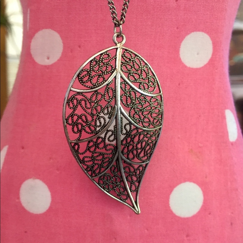 Silver Leaf Long Necklace