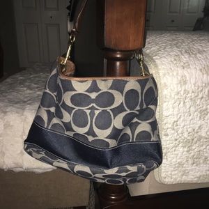 Navy and Brown Medium Coach Purse