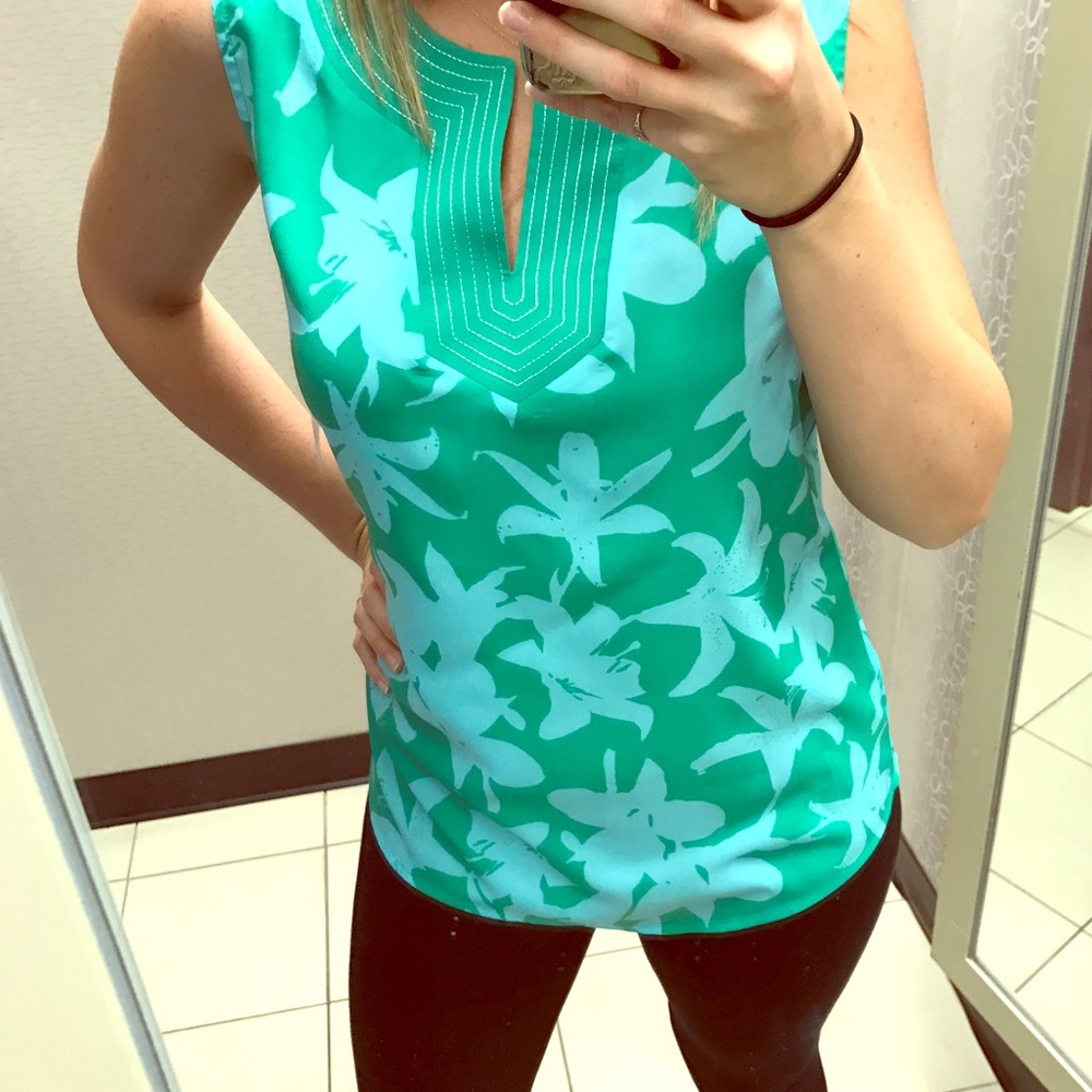 Liz Claiborne Tropical Hawaiian Floral Print Sleeveless Blouse Women’s NWT