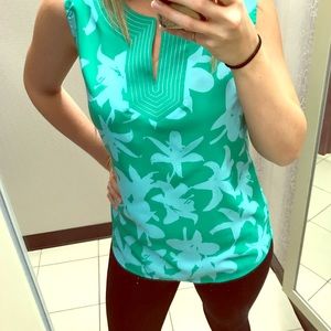 Liz Claiborne Tropical Hawaiian Floral Print Sleeveless Blouse Women’s NWT