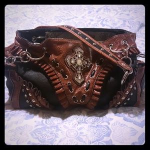 Brown and black purse