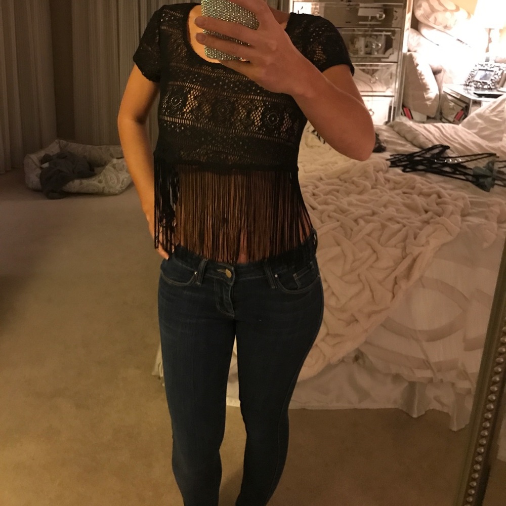 Black lace fringe top