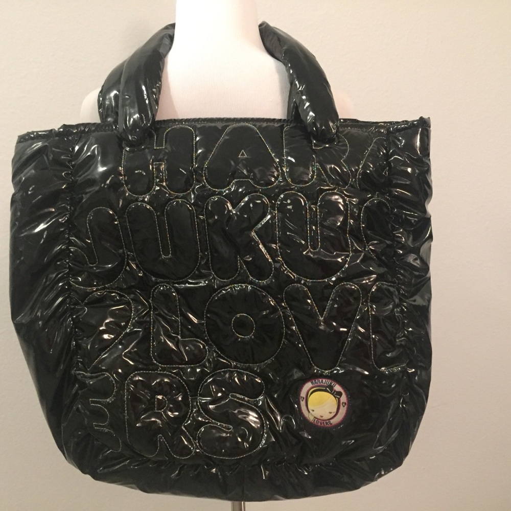 Harajuku Lovers black puffy quilted shiny hand bag