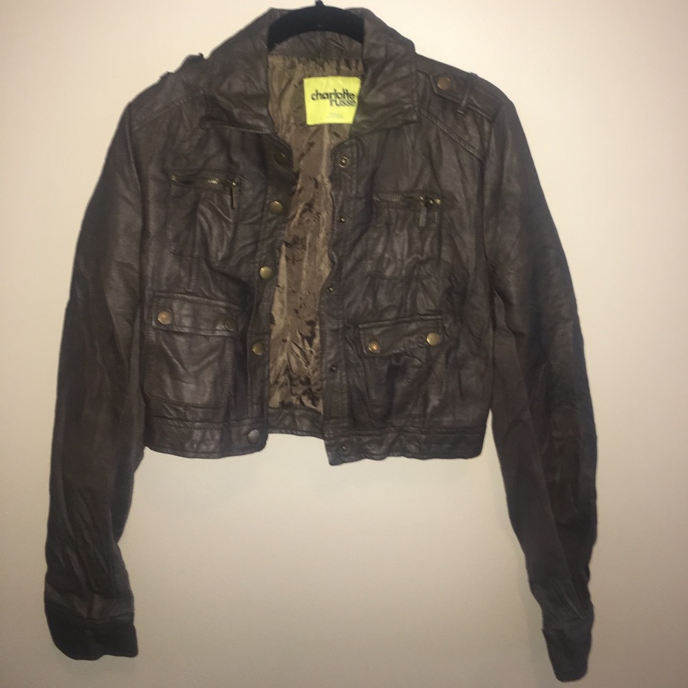 Charlotte Russe Brown Leather Cropped Jacket